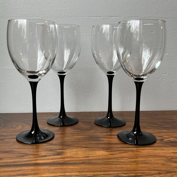 Luminarc Black Steam 4 Wine Glasses 8-1/8" 11 oz - Picture 2 of 8